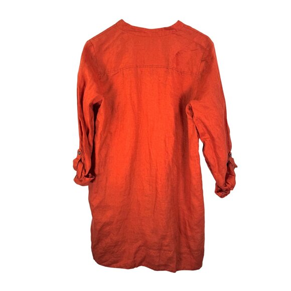 J.Jill Roll Tab Sleeve Orange tunic button down Linen shirt sz M - Picture 3 of 6